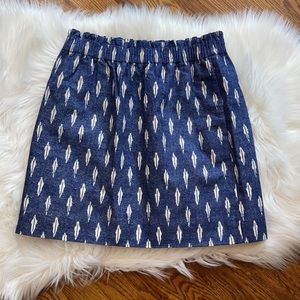 J. Crew Navy and White Printed Elastic-Waist Midi Skirt
